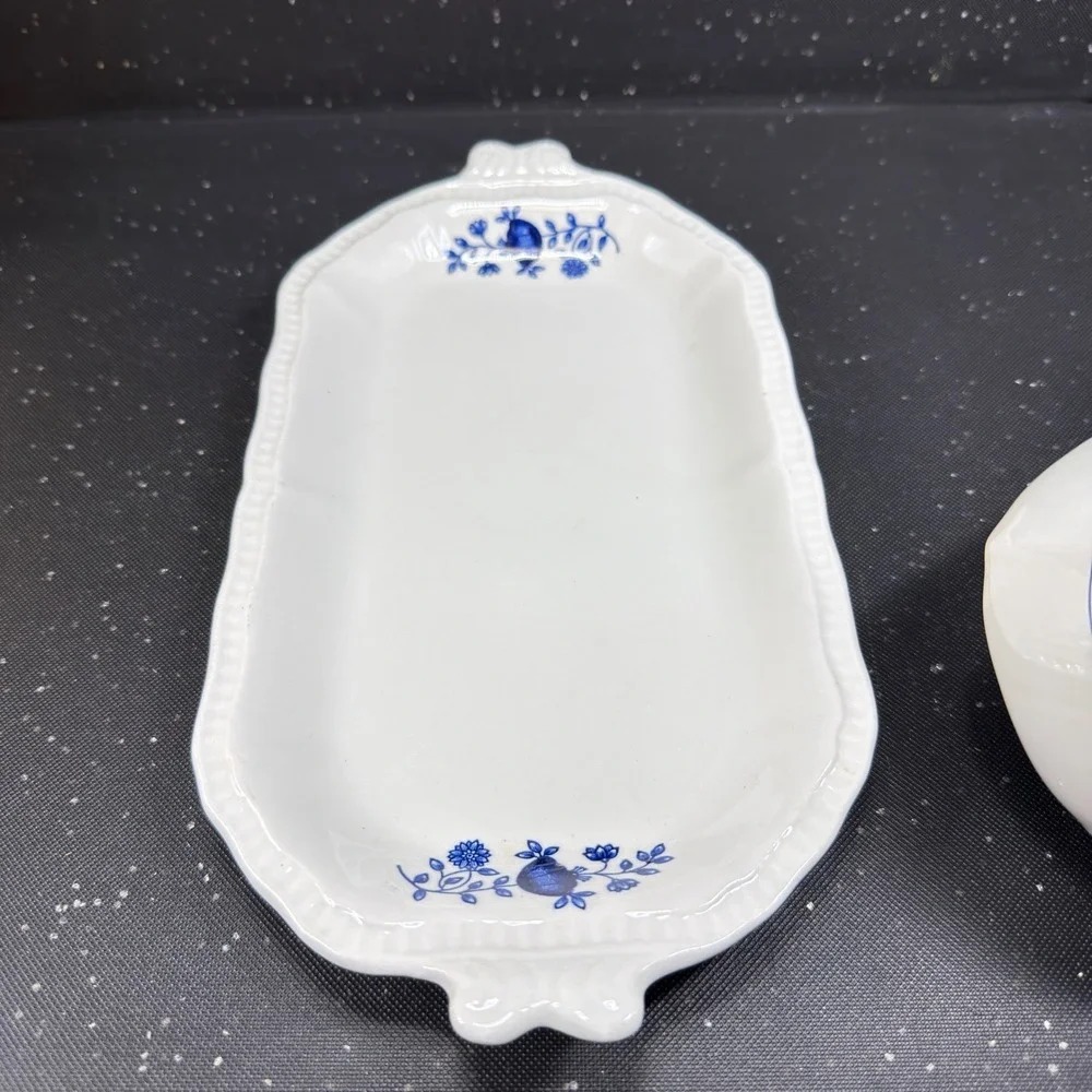 Kensington Staffordshire Ironstone Blue Onion Butter Dish Handcrafted England